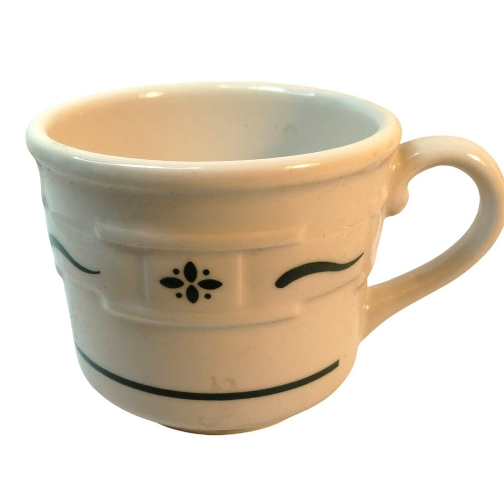 Longaberger Pottery White Green Mug Coffee Cup Cottage Farmhouse